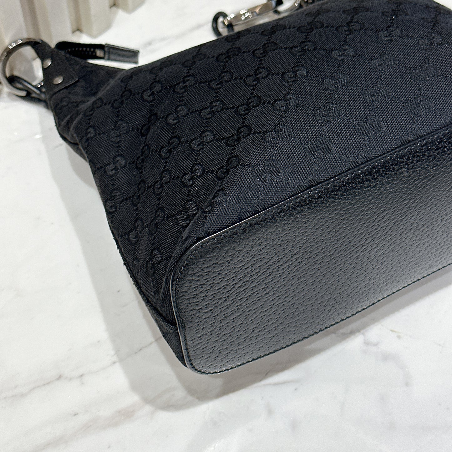 Gucci GG Canvas Black Hobo in Pig Leather