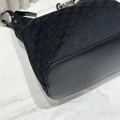 Gucci GG Canvas Black Hobo in Pig Leather