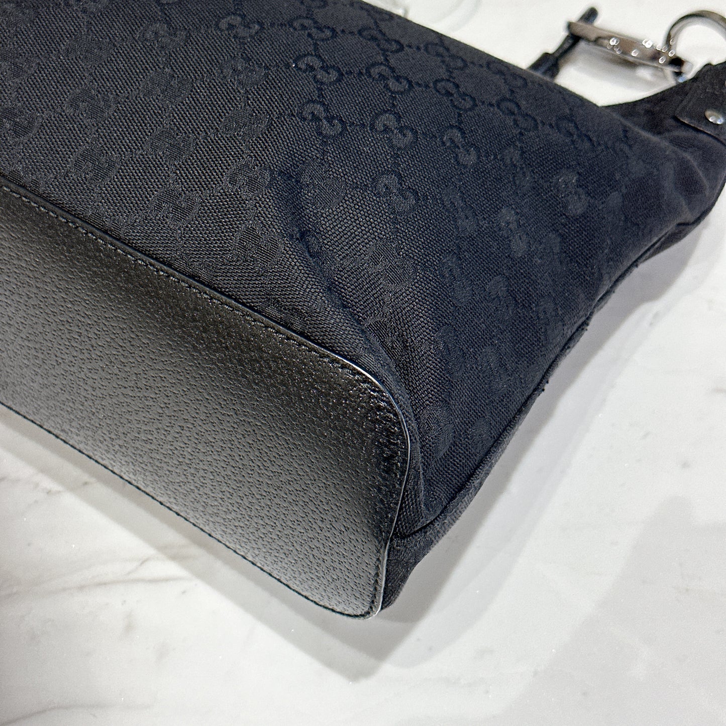 Gucci GG Canvas Black Hobo in Pig Leather