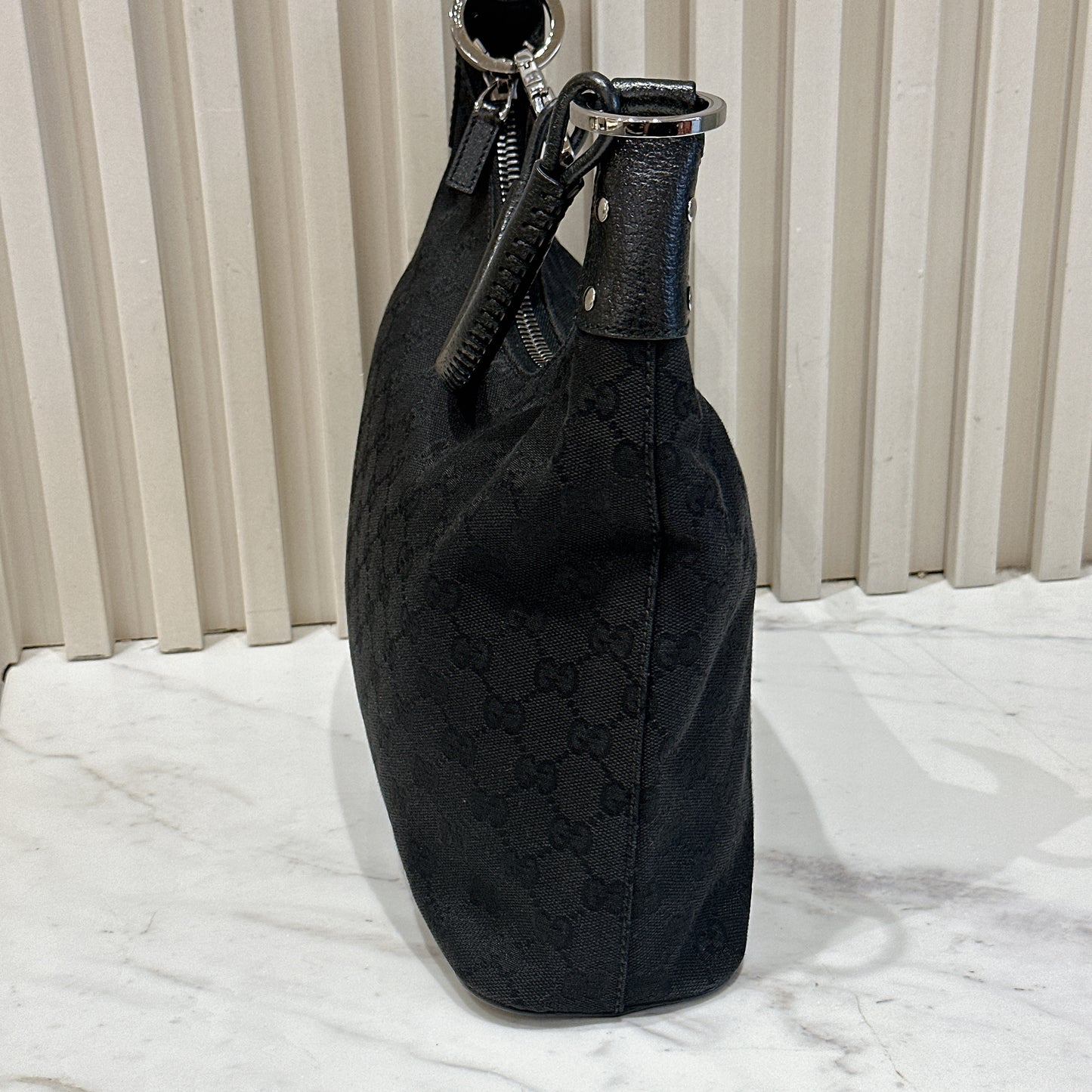 Gucci GG Canvas Black Hobo in Pig Leather