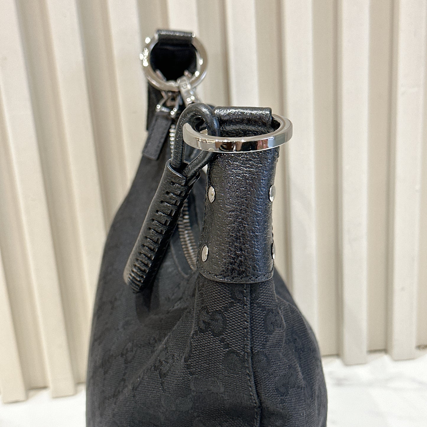 Gucci GG Canvas Black Hobo in Pig Leather