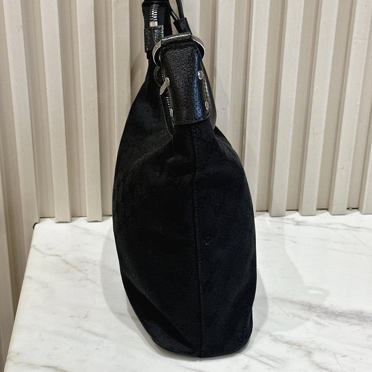 Gucci GG Canvas Black Hobo in Pig Leather
