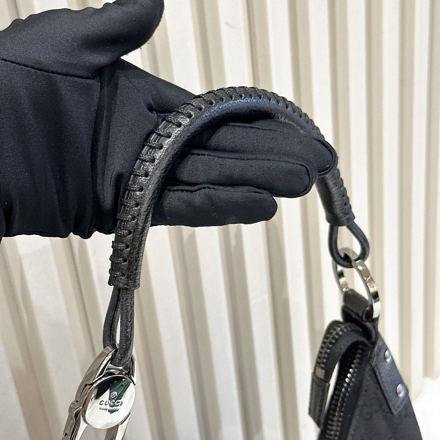 Gucci GG Canvas Black Hobo in Pig Leather