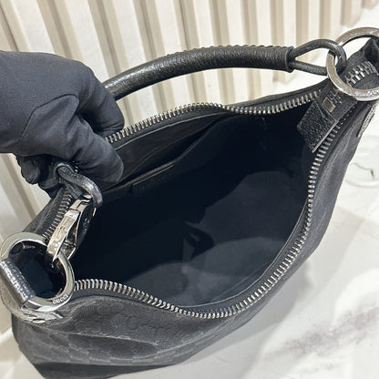 Gucci GG Canvas Black Hobo in Pig Leather