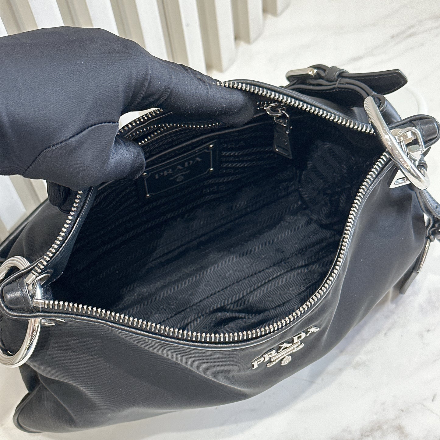 Prada Tessuto Nylon Shoulder Bag in Black
