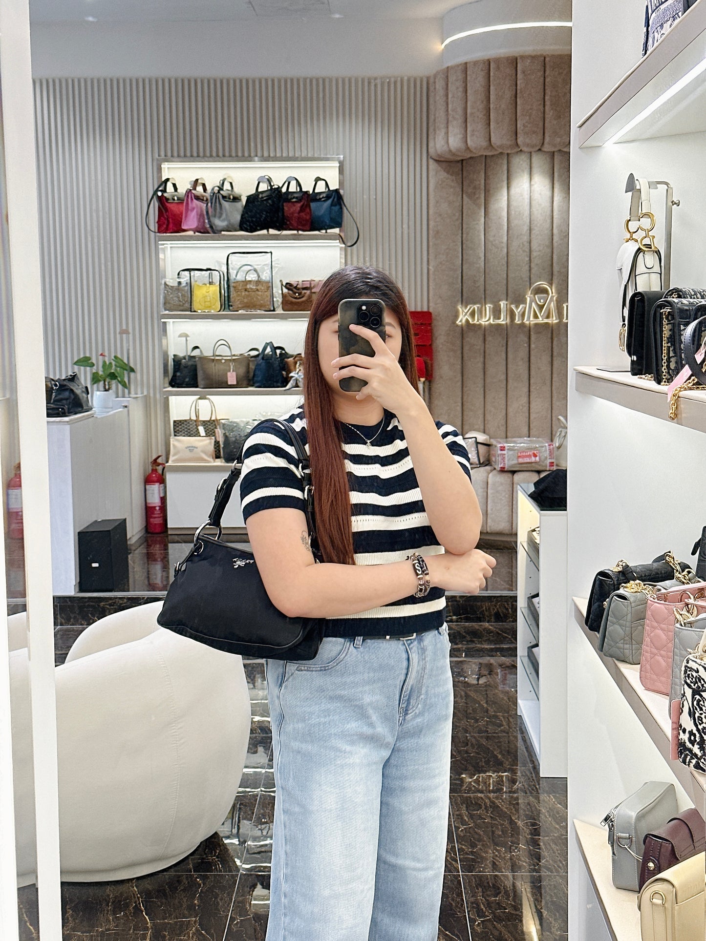 Prada Tessuto Nylon Shoulder Bag in Black