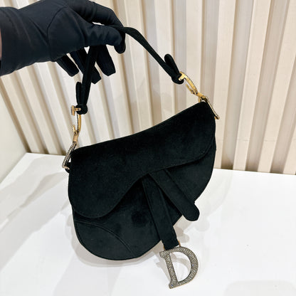 Dior Diamante Mini Saddle in Black Velvet