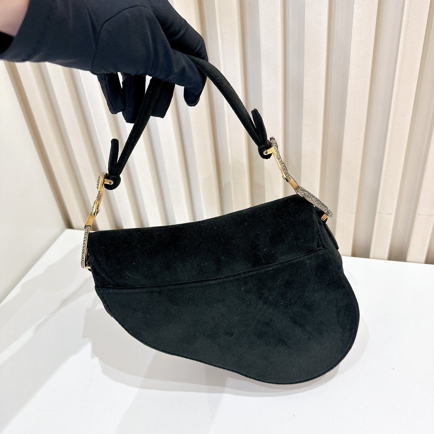 Dior Diamante Mini Saddle in Black Velvet