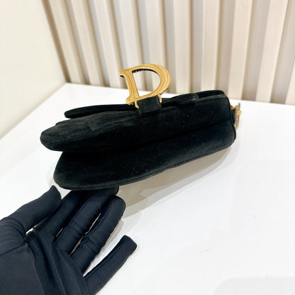 Dior Diamante Mini Saddle in Black Velvet