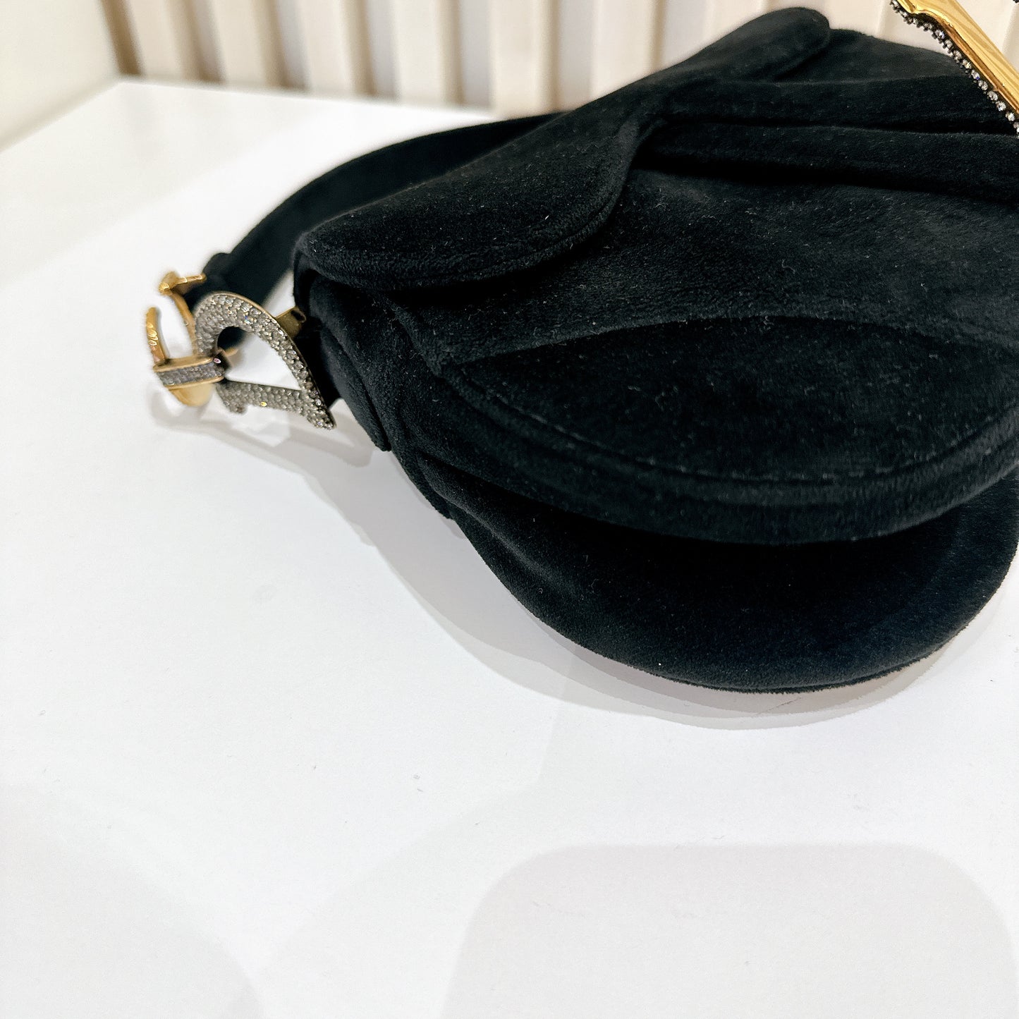 Dior Diamante Mini Saddle in Black Velvet