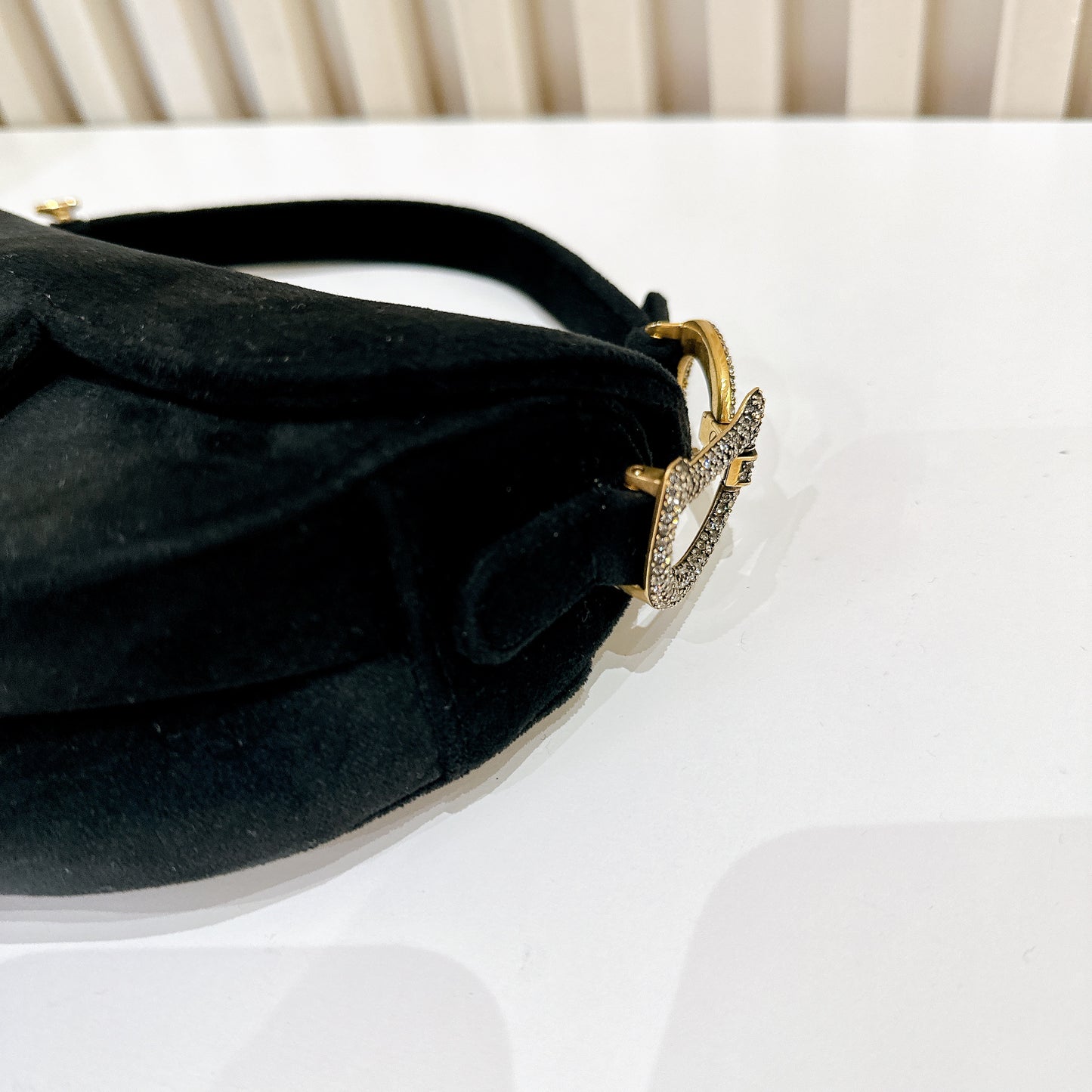 Dior Diamante Mini Saddle in Black Velvet