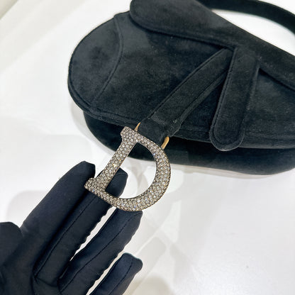 Dior Diamante Mini Saddle in Black Velvet