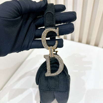 Dior Diamante Mini Saddle in Black Velvet