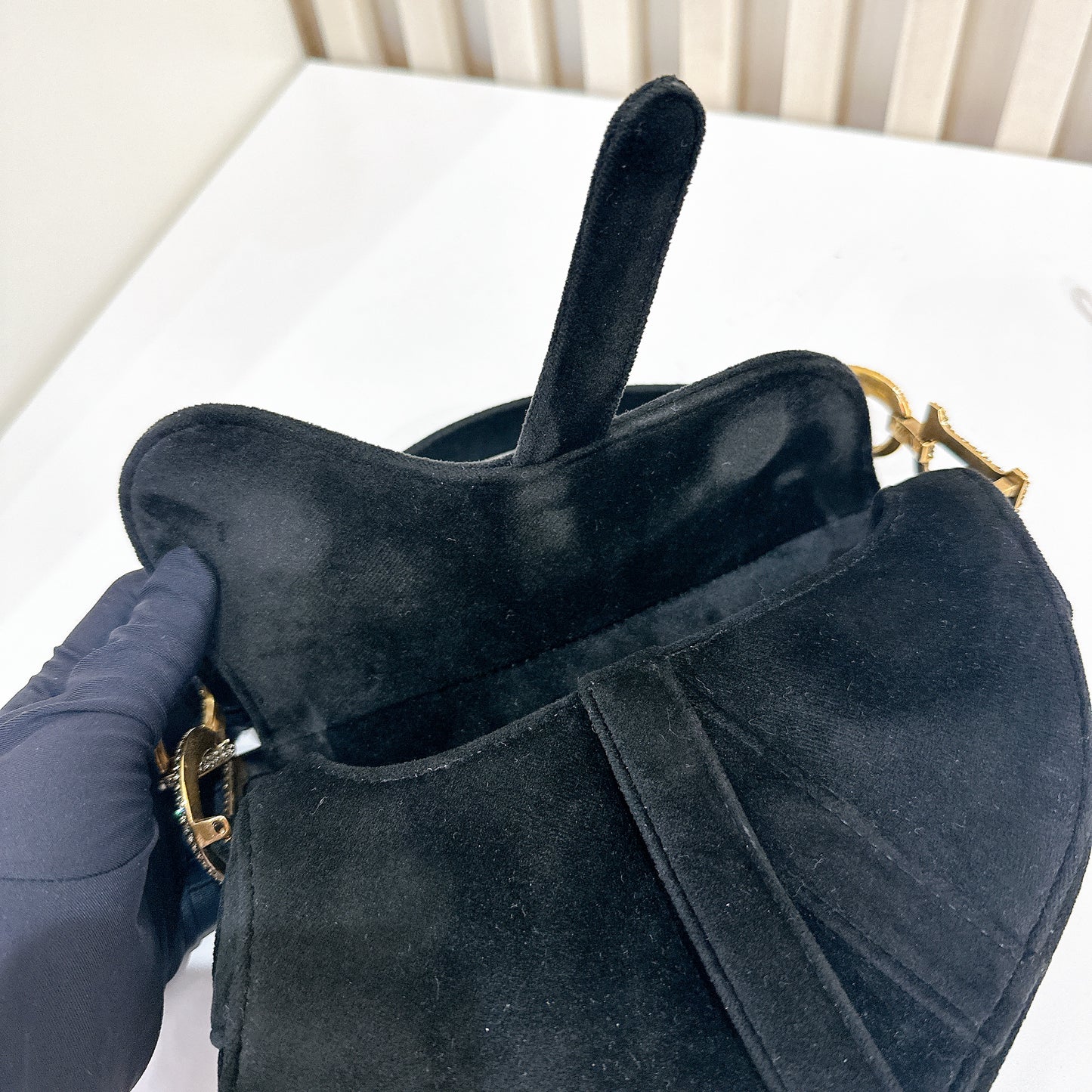 Dior Diamante Mini Saddle in Black Velvet