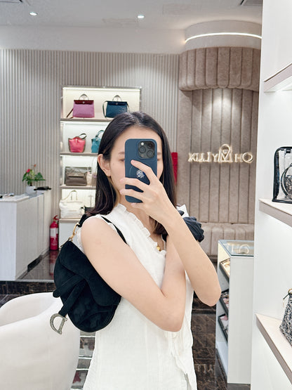 Dior Diamante Mini Saddle in Black Velvet