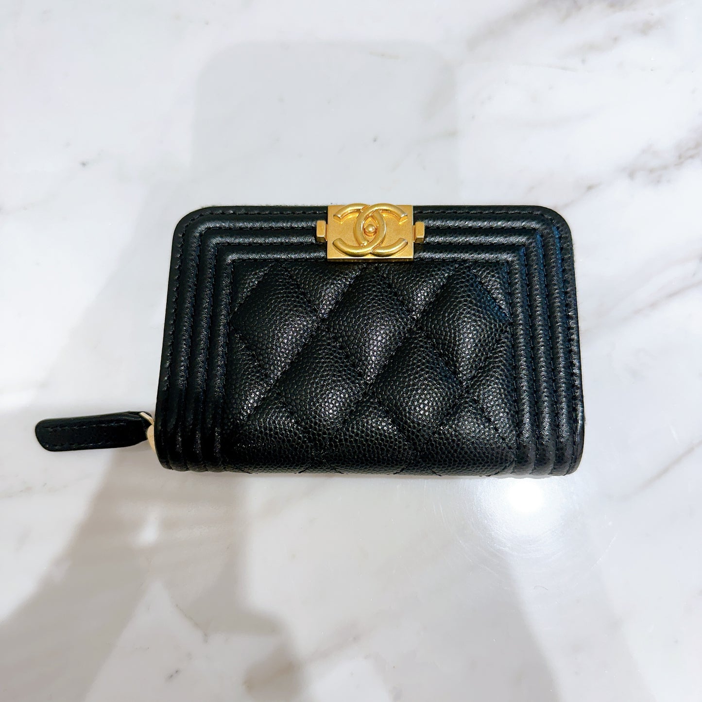 Chanel Boy Zip Around Coin Purse in Black Caviar