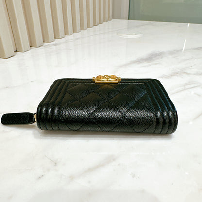 Chanel Boy Zip Around Coin Purse in Black Caviar