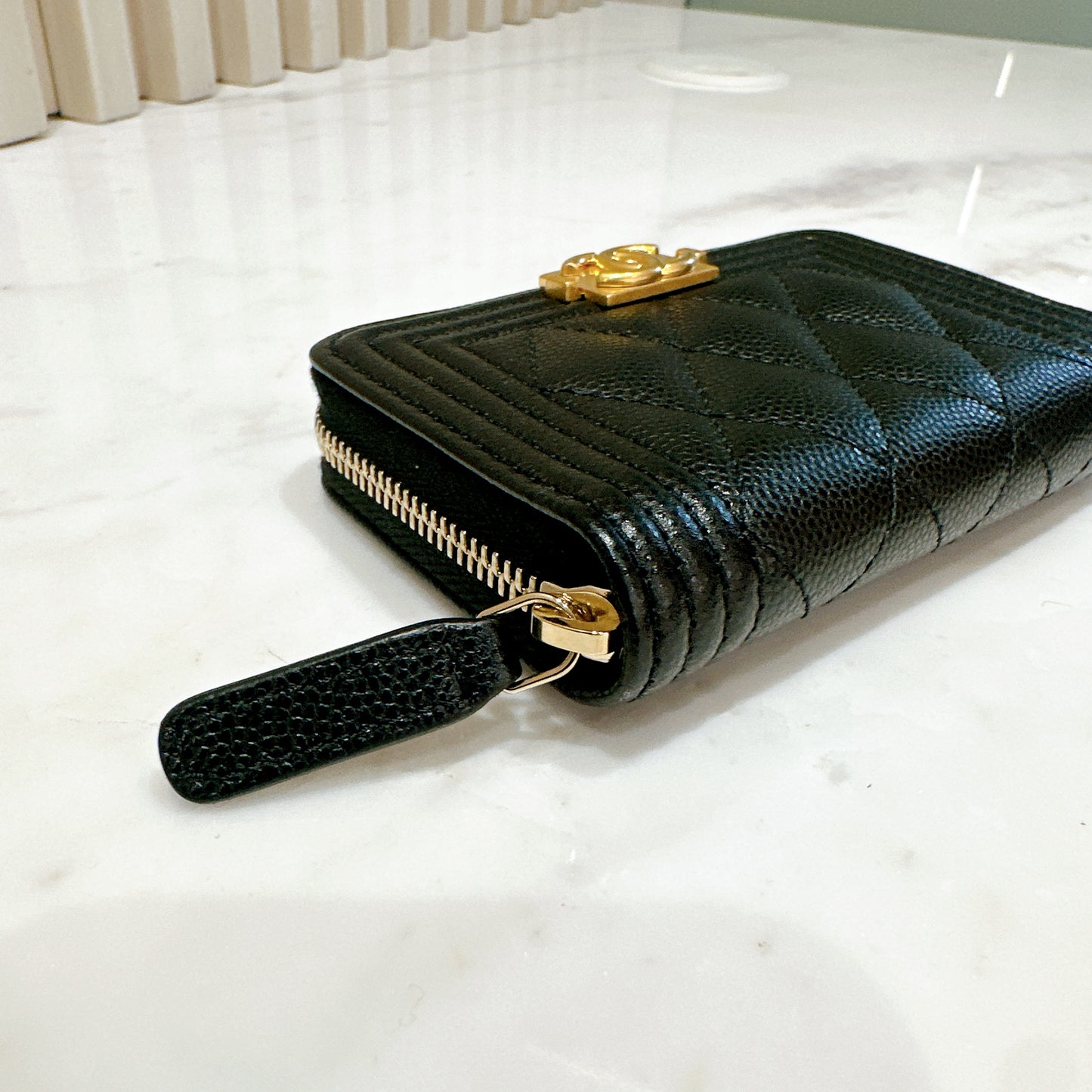 Chanel Boy Zip Around Coin Purse in Black Caviar