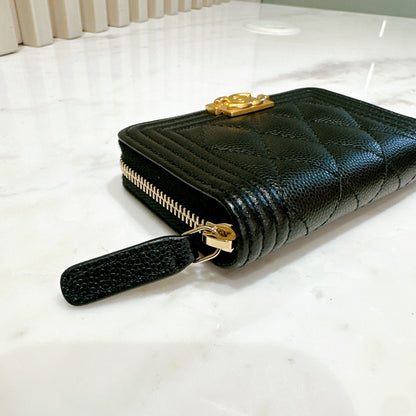 Chanel Boy Zip Around Coin Purse in Black Caviar