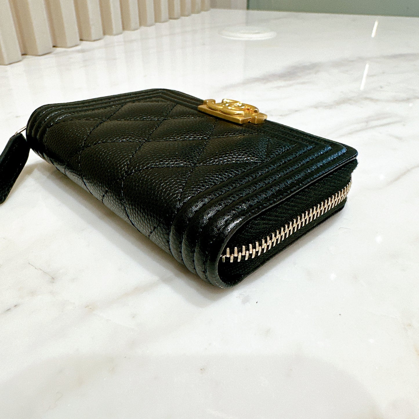 Chanel Boy Zip Around Coin Purse in Black Caviar