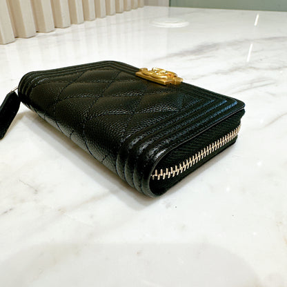 Chanel Boy Zip Around Coin Purse in Black Caviar