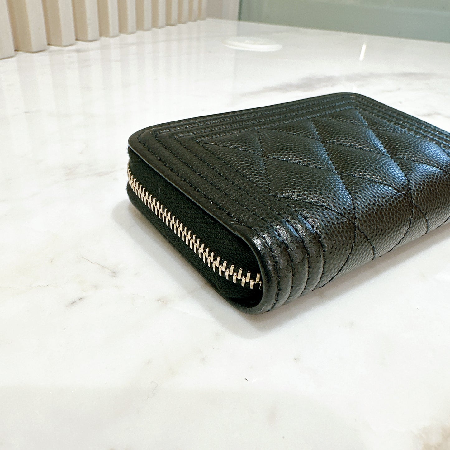 Chanel Boy Zip Around Coin Purse in Black Caviar