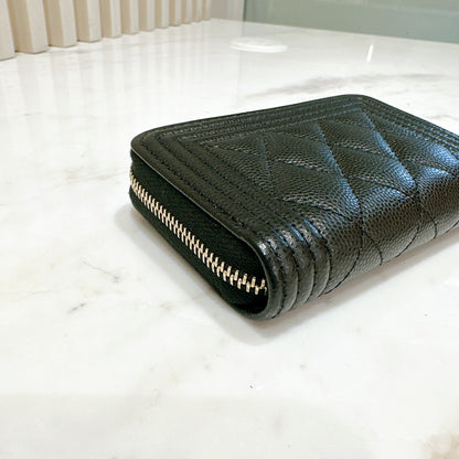 Chanel Boy Zip Around Coin Purse in Black Caviar