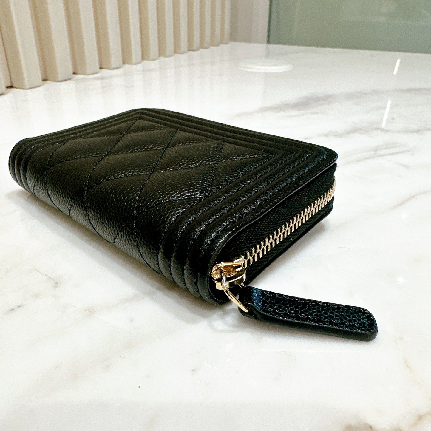 Chanel Boy Zip Around Coin Purse in Black Caviar