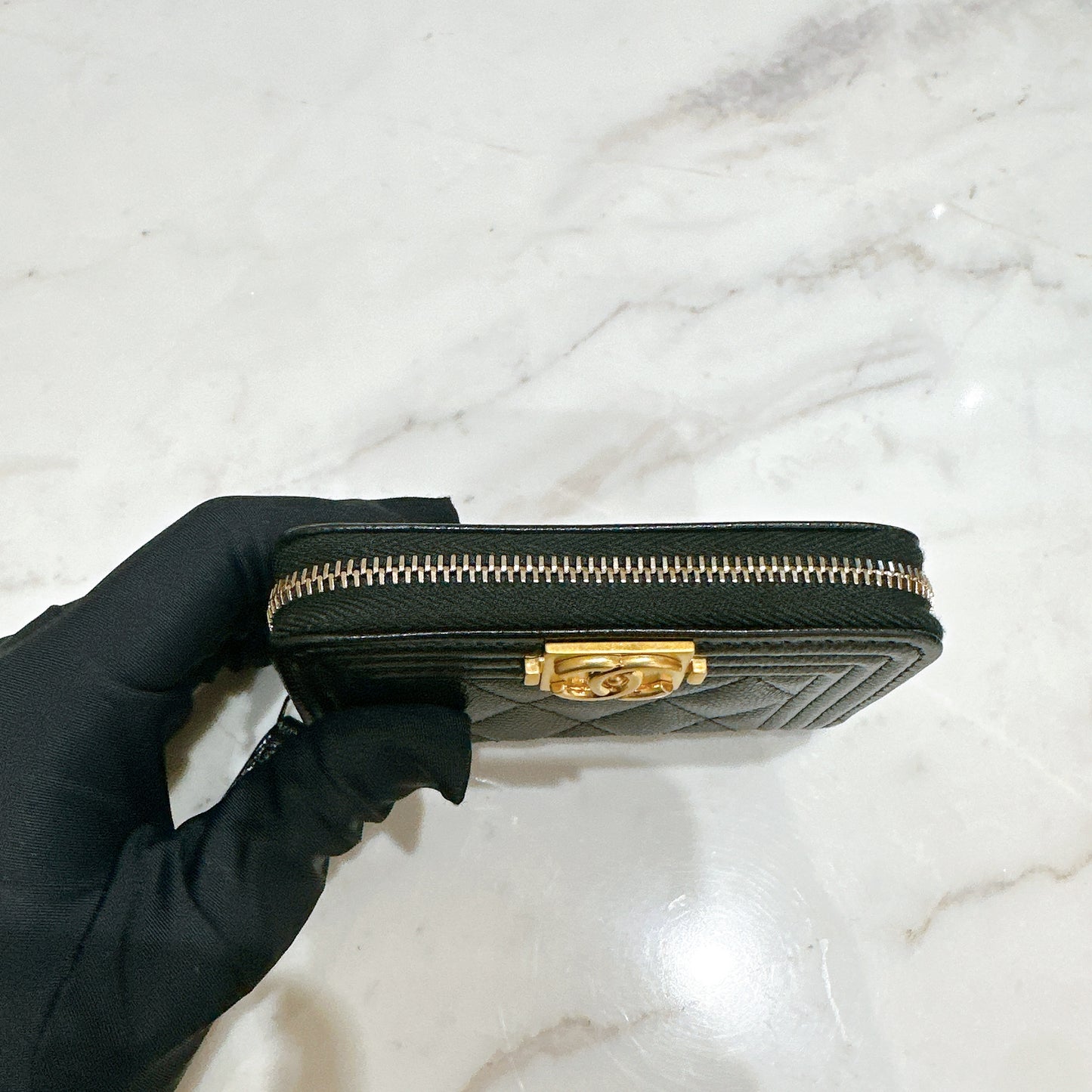 Chanel Boy Zip Around Coin Purse in Black Caviar