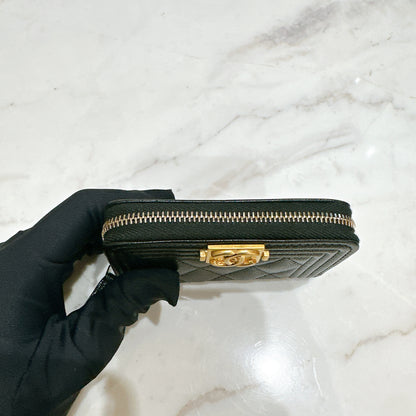 Chanel Boy Zip Around Coin Purse in Black Caviar