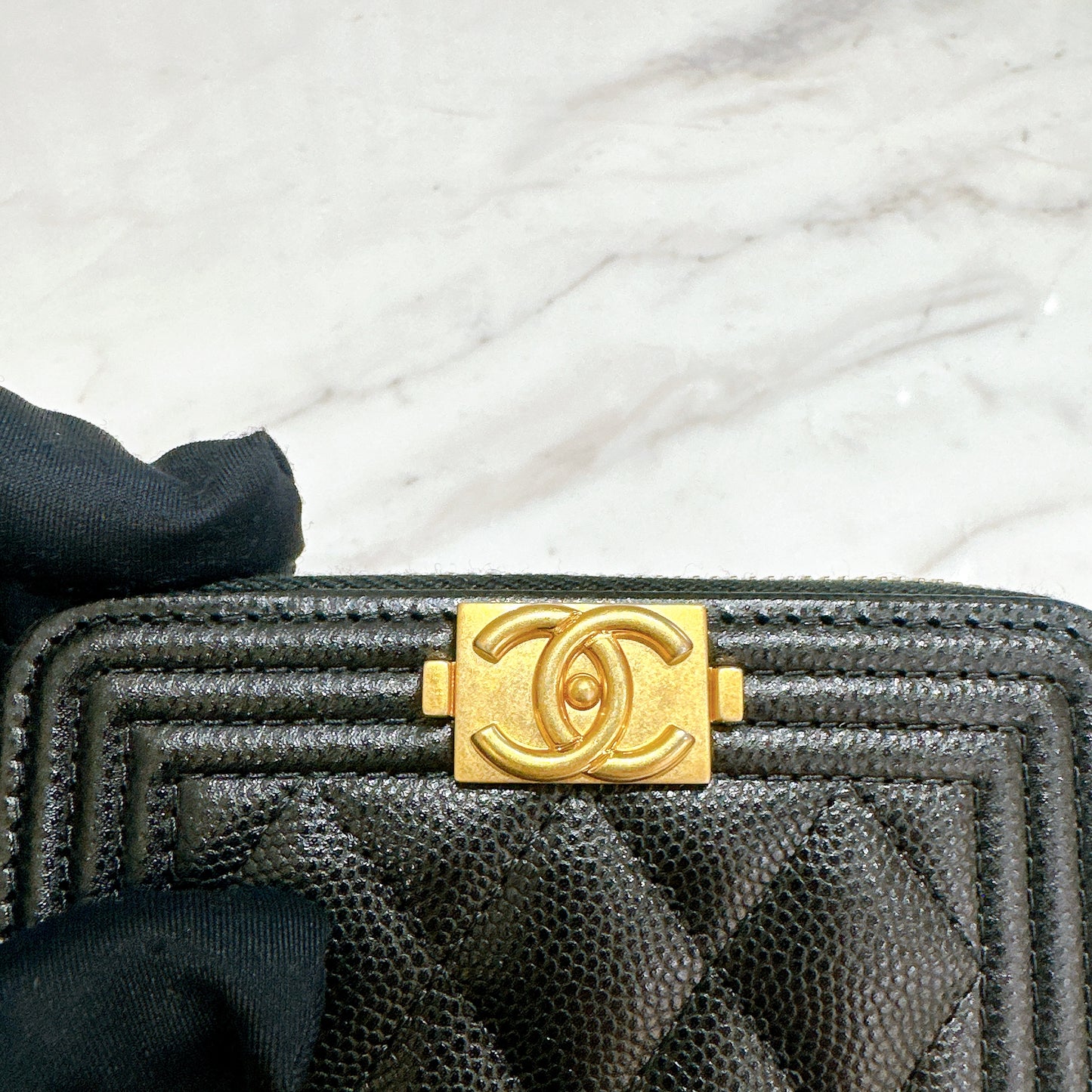 Chanel Boy Zip Around Coin Purse in Black Caviar