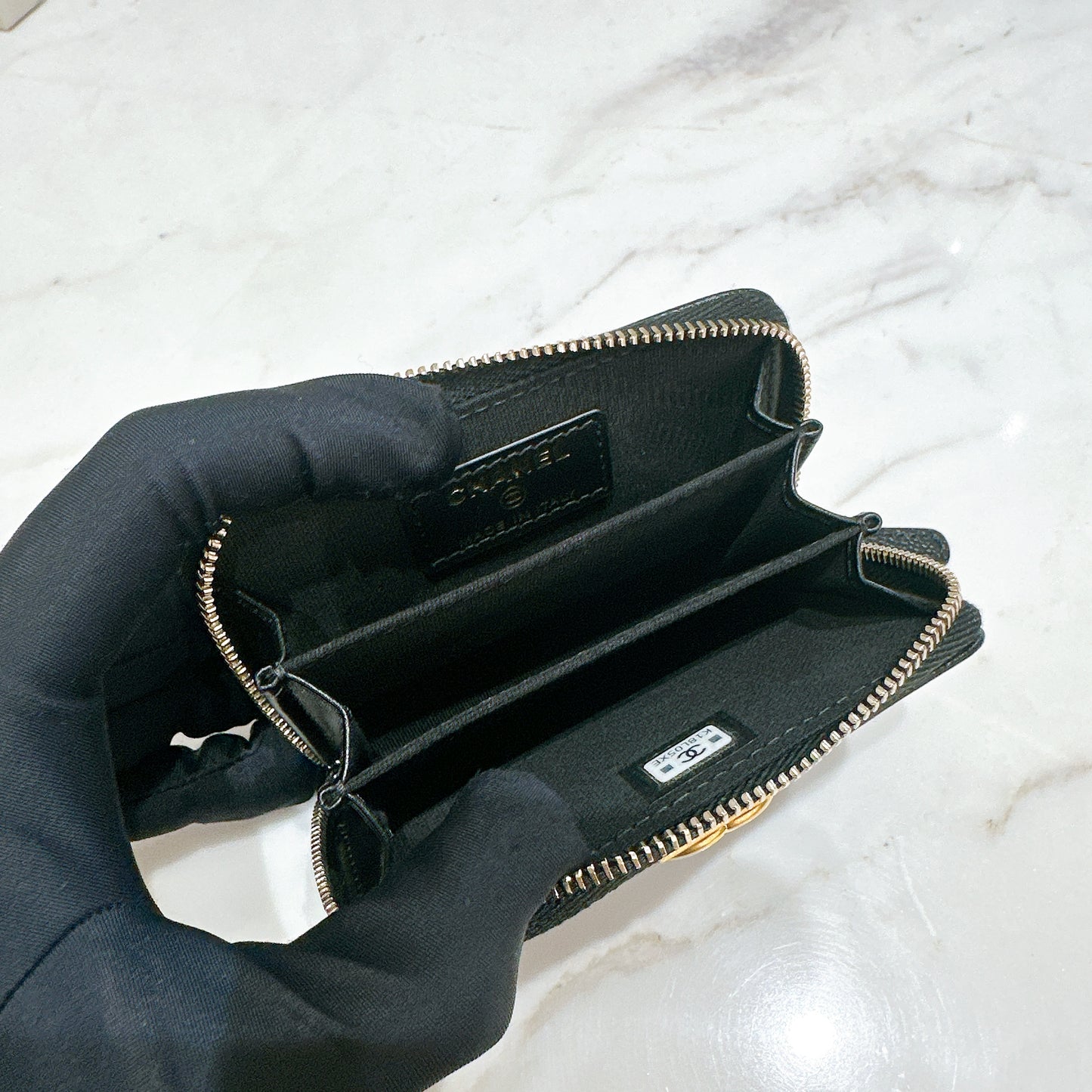 Chanel Boy Zip Around Coin Purse in Black Caviar