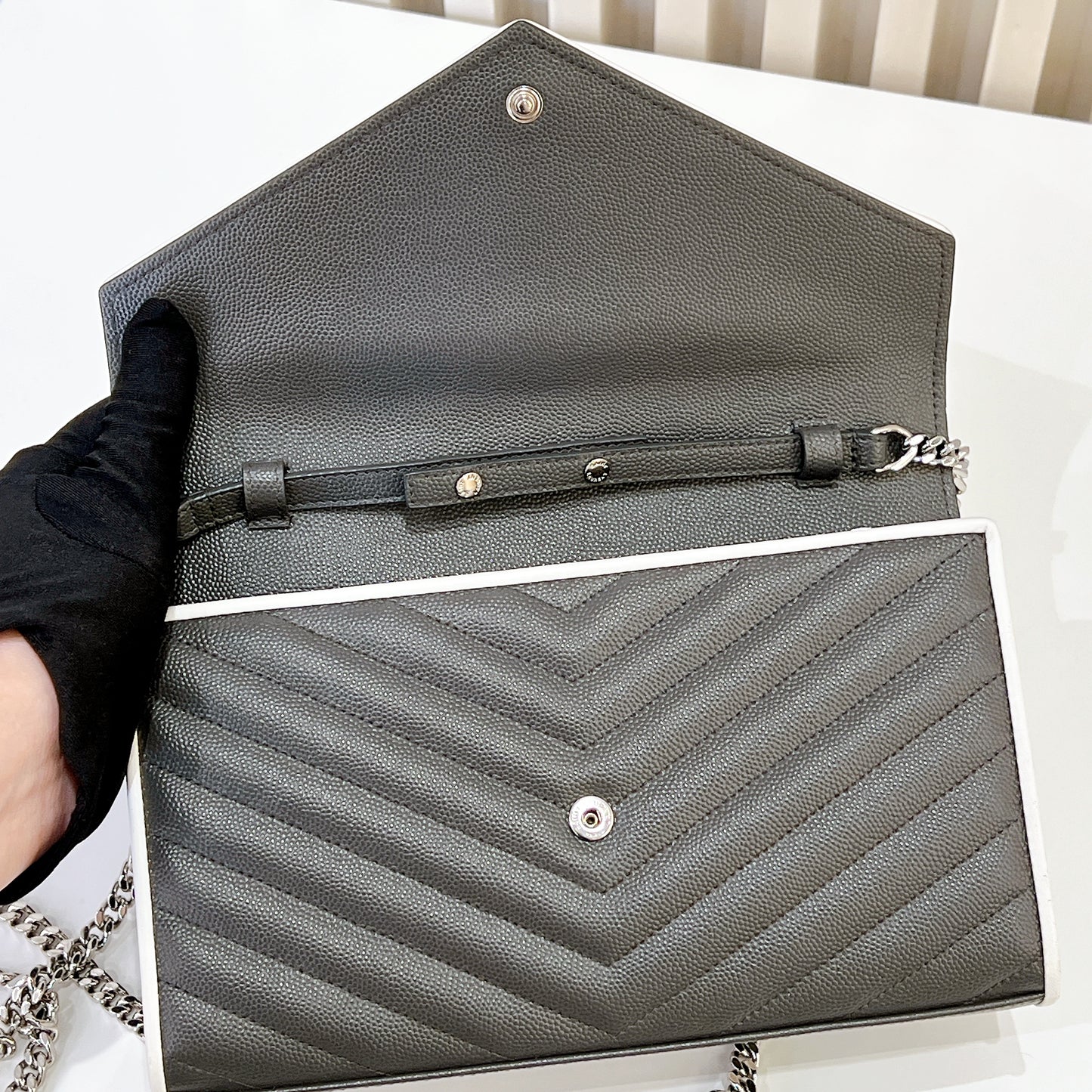 YSL WOC Grey with White Stripe