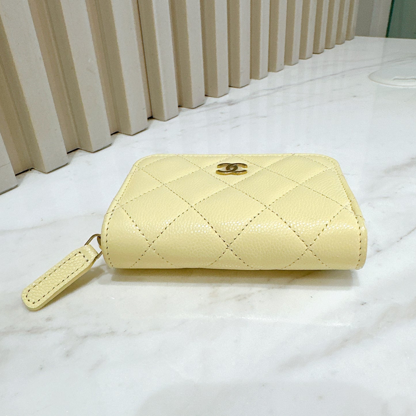 Chanel Classic Zip Coin Purse in Yellow Caviar