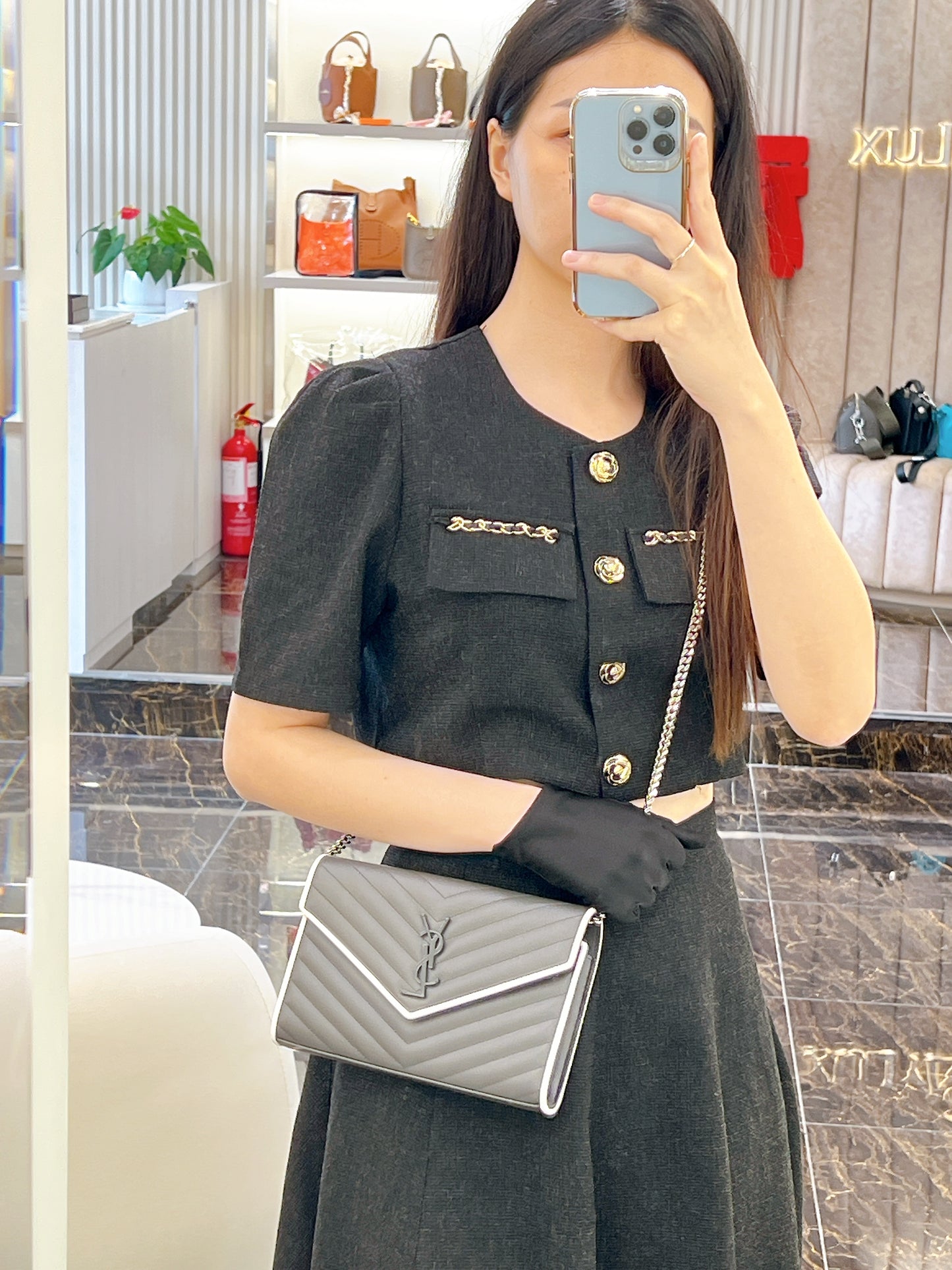 YSL WOC Grey with White Stripe
