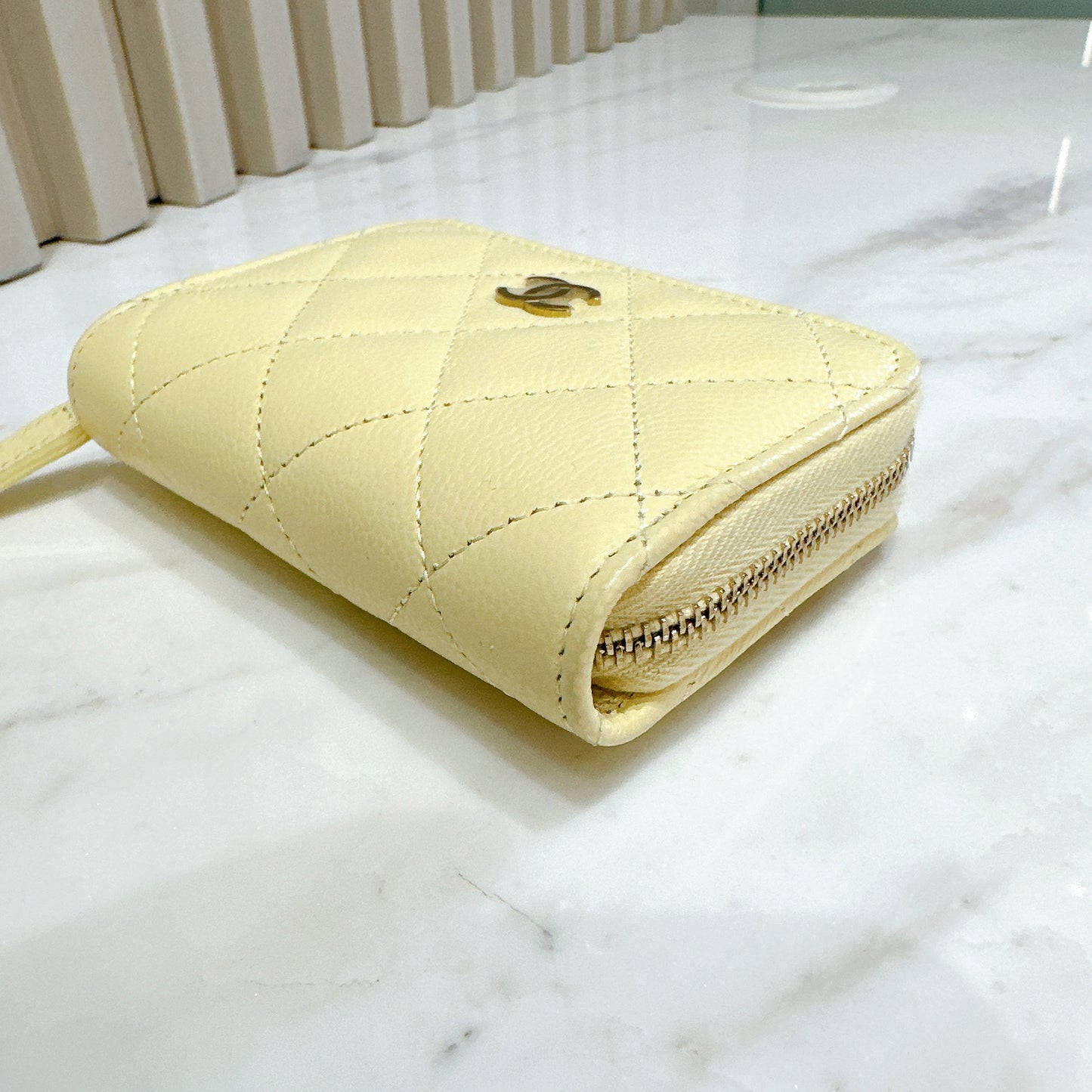 Chanel Classic Zip Coin Purse in Yellow Caviar