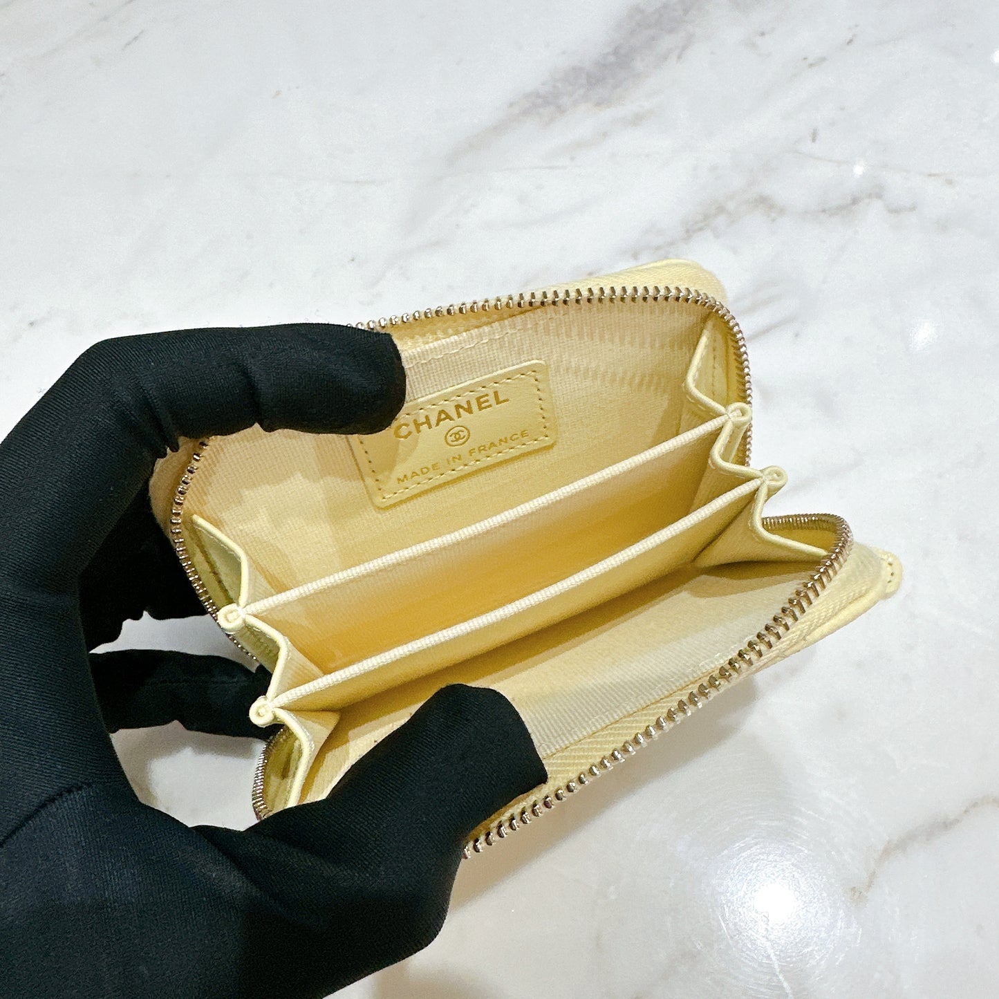 Chanel Classic Zip Coin Purse in Yellow Caviar