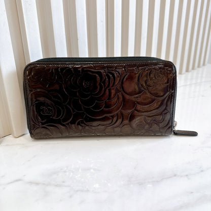 Chanel Patent Camellia Zippy Wallet