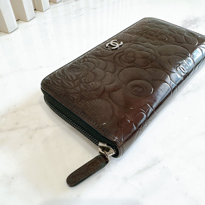 Chanel Patent Camellia Zippy Wallet