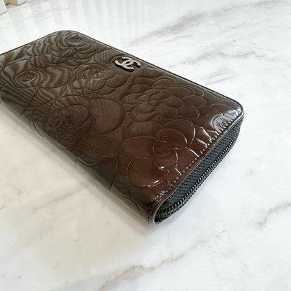Chanel Patent Camellia Zippy Wallet