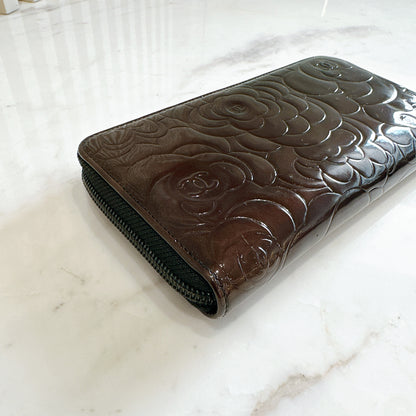 Chanel Patent Camellia Zippy Wallet