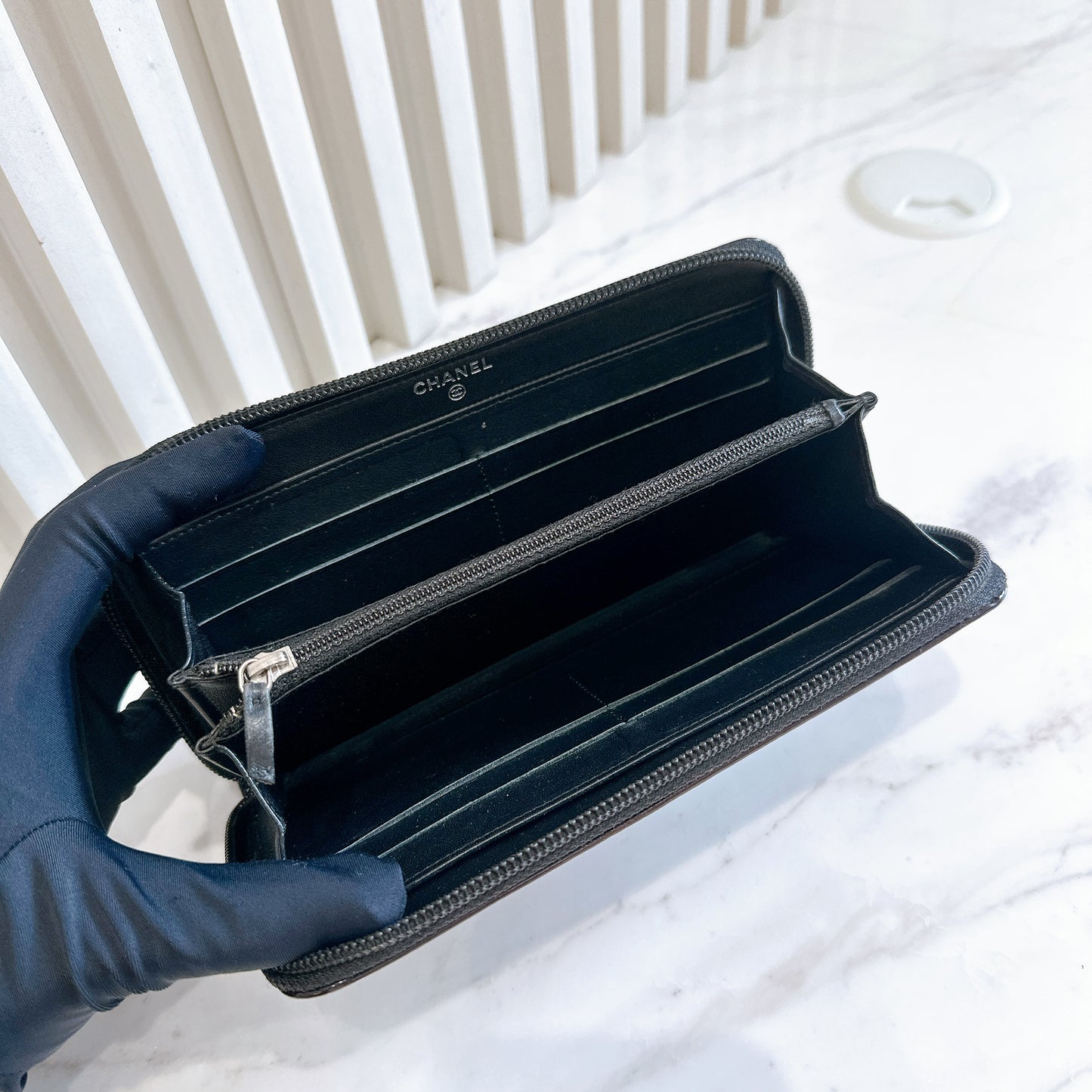 Chanel Patent Camellia Zippy Wallet