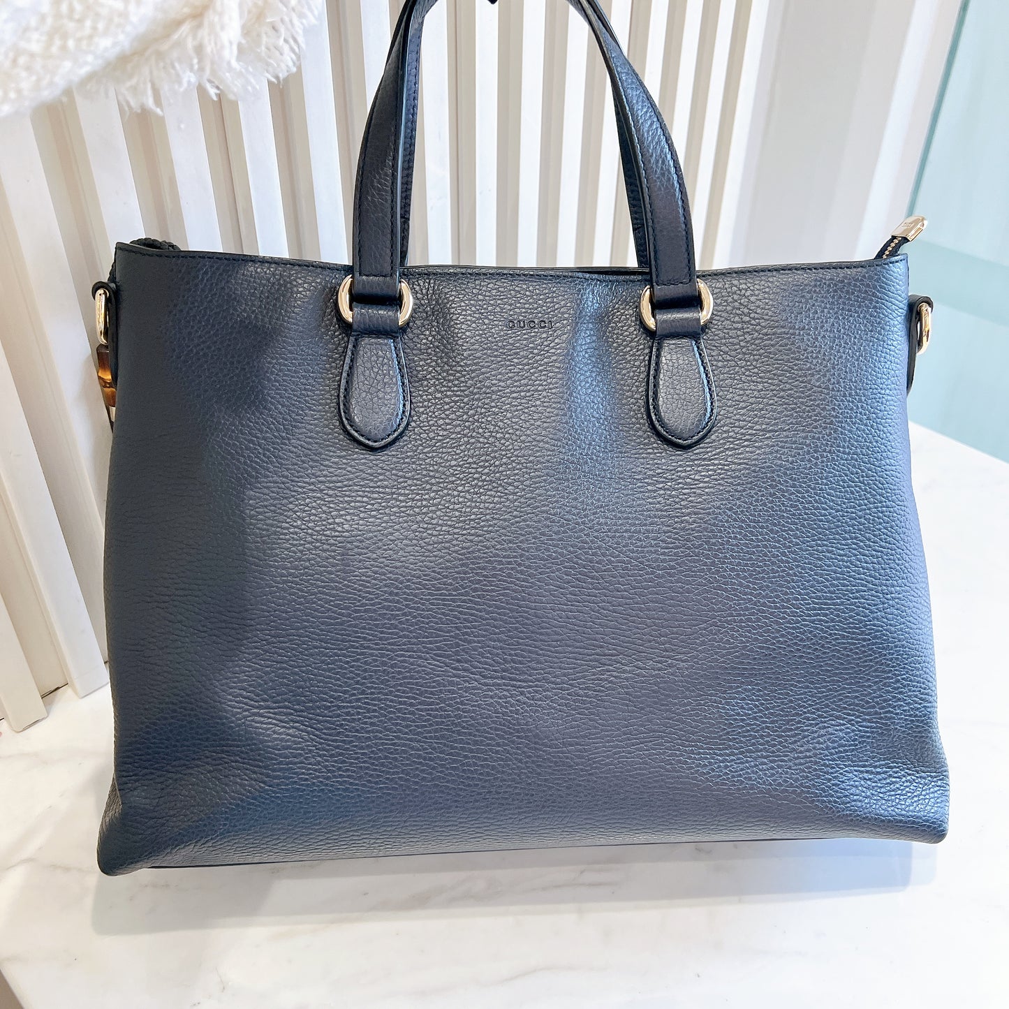 Gucci Bamboo Tassel Calfskin Top Handle Bag Soft Black