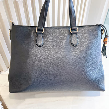 Gucci Bamboo Tassel Calfskin Top Handle Bag Soft Black