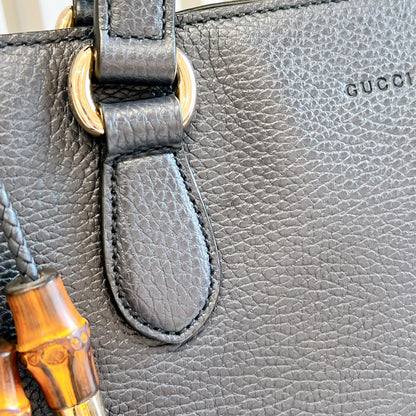 Gucci Bamboo Tassel Calfskin Top Handle Bag Soft Black