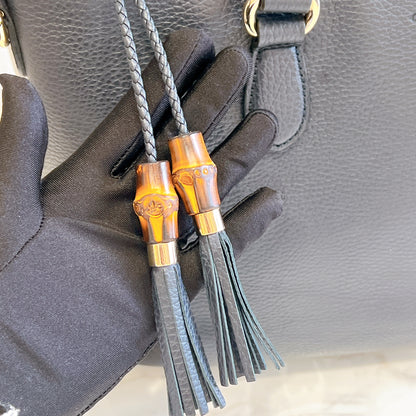 Gucci Bamboo Tassel Calfskin Top Handle Bag Soft Black