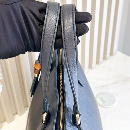 Gucci Bamboo Tassel Calfskin Top Handle Bag Soft Black