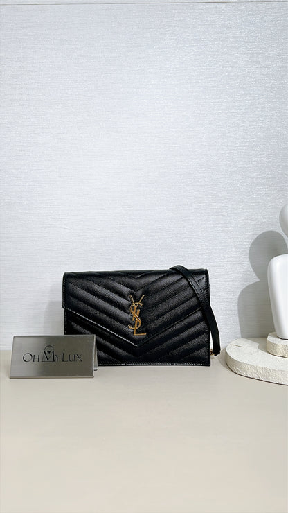 YSL Wallet On Chain Small in Black GHW