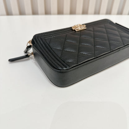 Chanel Boy Double Chain Pochette Black GHW