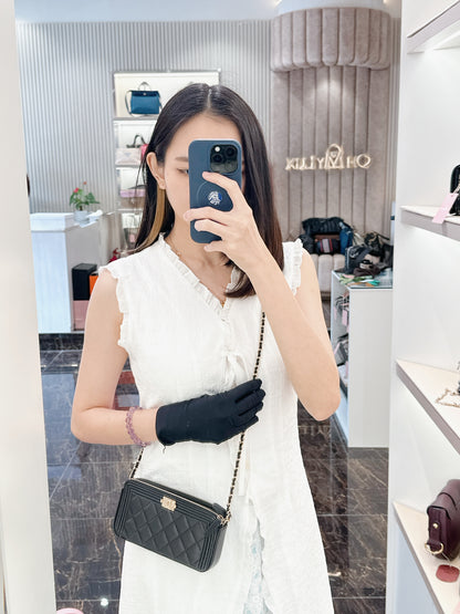 Chanel Boy Double Chain Pochette Black GHW